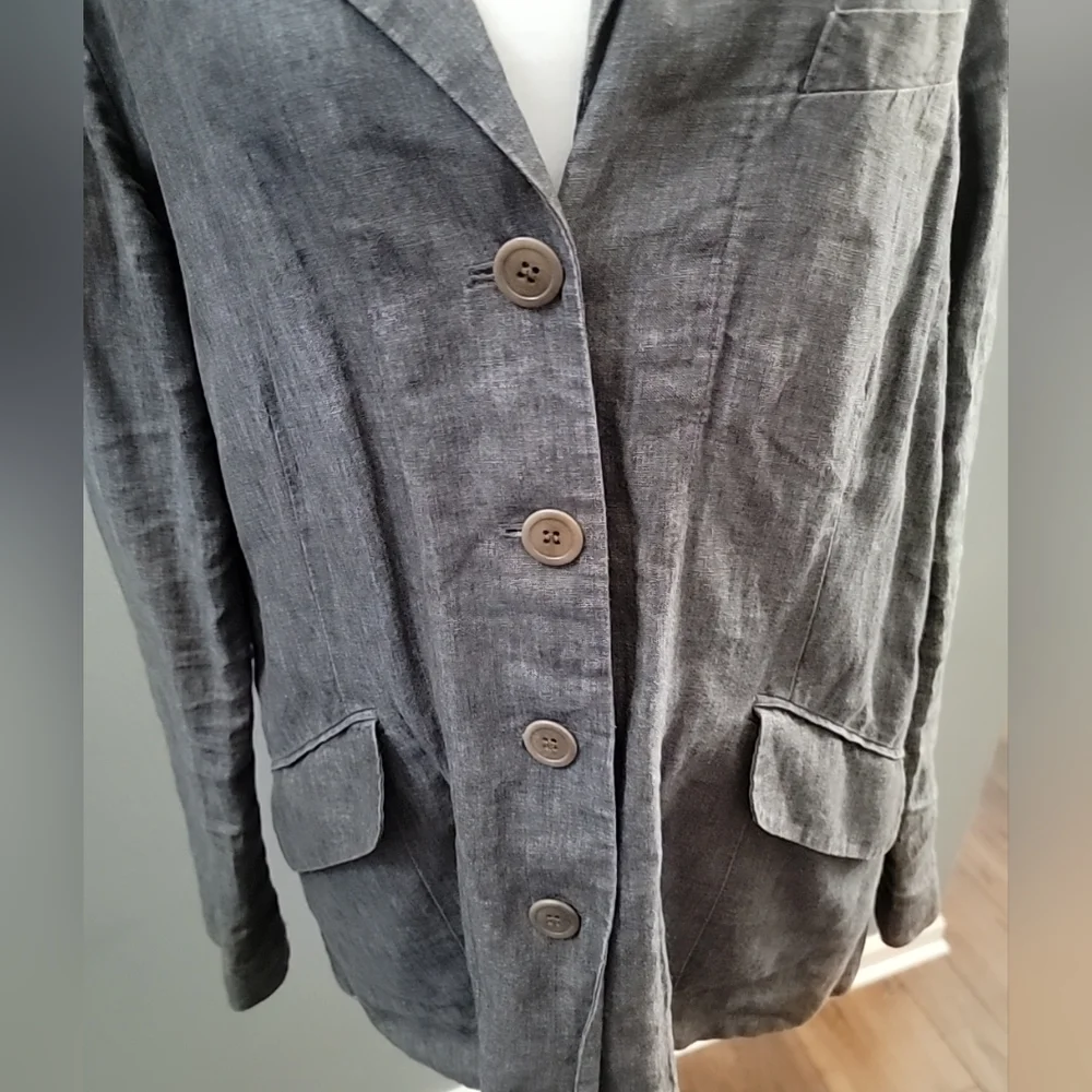 EILEEN FISHER Womens sz 14 Charcoal Gray Italian Linen Blend Blazer Jacket - Picture 2 of 6